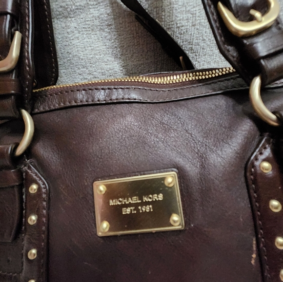 Euc Rare Michael Kors Brown Leather Studded Shoulder Bag Purse c - Picture 3 of 13